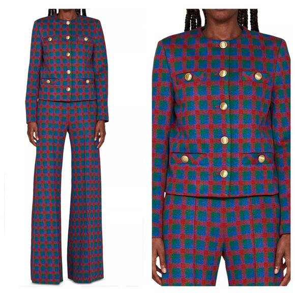 Rosetta Getty Check Jacket & Wide-Leg Pants Set | Cobalt Check | Size M | NWT - Picture 2 of 2
